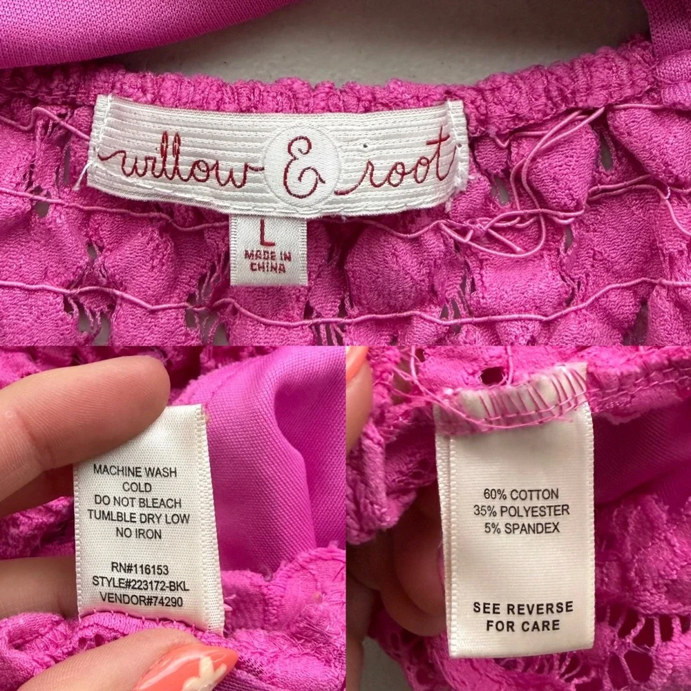 Willow & Root Womens L Magenta Pink Floral Lace Bralette Smocked Adjustable Boho